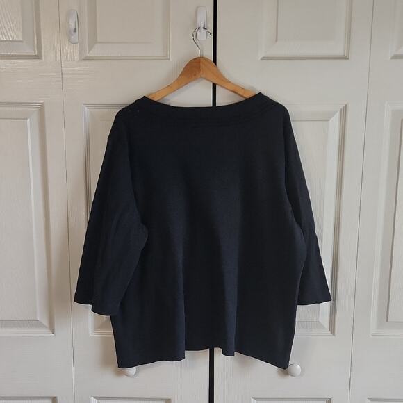 Quacker Factory Womens Black Top Size 2X Sequins 3/4 Sleeve Academia Neutral - Picture 2 of 11